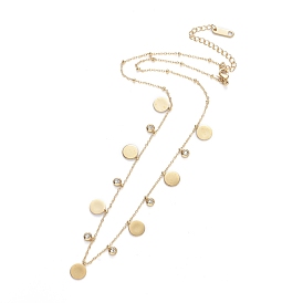 304 подвесные из нержавеющей стали ожерелья, с цепочками-сателлитами и прозрачным фианитом, плоско-круглые