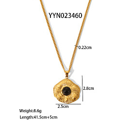 Элегантные 304 подвески из нержавеющей стали с цветком лотоса для женщин, с природных драгоценных камней, реальный 18 k позолоченный