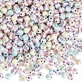 600шт. акриловых бусин для рукоделия, круглые с крестом