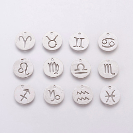 304 Stainless Steel Charms, for DIY Jewelry Making, Flat Round with Constellation/Zodiac Sign