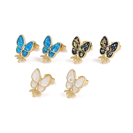 Butterfly Rack Plating Brass Stud Earrings Finding, with Synthetic Opal, Cadmium Free & Lead Free, Long-Lasting Plated