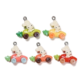 Opaque Resin Pendants, Rabbit in Radish Car Charms, with Platinum Tone Loops & Glitter Powder