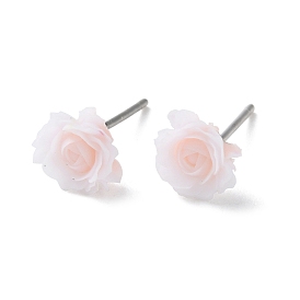 Resin Flower Stud Earrings, with 999 Sterling Silver Pins