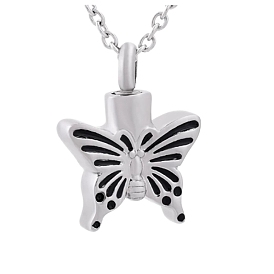 Titanium Steel Urn Ashes Pendant Necklaces, Butterfly