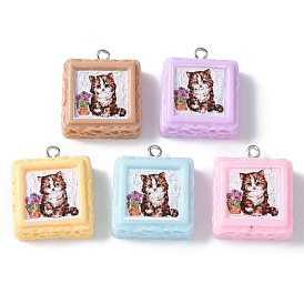 Непрозрачные подвески смолы, квадрат с кошачьими подвесками, с платиновыми железными петлями