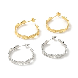 Rack Plating Brass Leaf Wrap Stud Earrings, Half Hoop Earrings for Women, Cadmium Free & Lead Free