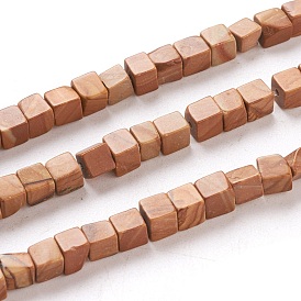 Natural Wood Lace Stone Beads Strands, Cube
