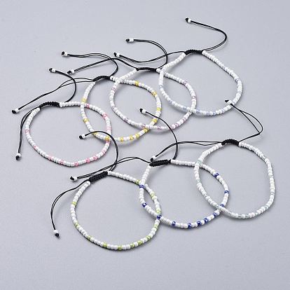 Pulseras de cuentas trenzadas de hilo de nylon ajustable, con perlas de cristal de la semilla, colores opacos Abrillantado, ronda ceylon, rondo