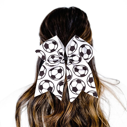 Football Pattern Bowknot Polyester Elastic Hair Ties, Ponytail Holder, for Women Girls