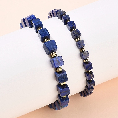 Природные лазурит бисером растянуть браслеты, кубические