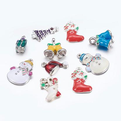 Alloy Enamel Pendants, for Christmas Day, Mixed Shapes, 13~24x7.5~17.5x1.5~6mm, Hole: 1~2.5mm