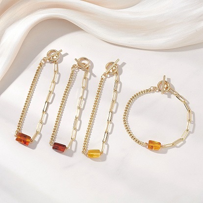 Прямоугольные браслеты из натуральных янтарных бусин., латунные браслеты из скрепок и цепочек панцирного плетения для женщин