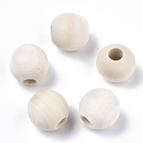 Natural Unfinished Wood Beads, Macrame Beads, Round Wooden Large Hole Beads for Craft Making