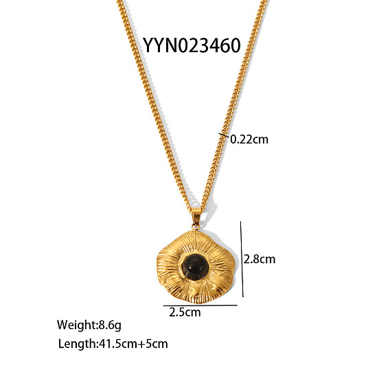 Элегантные 304 подвески из нержавеющей стали с цветком лотоса для женщин, с природных драгоценных камней, реальный 18 k позолоченный