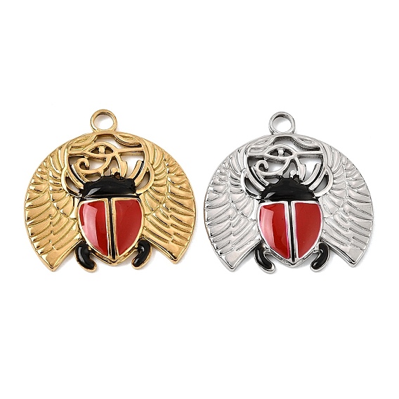 304 Stainless Steel Pendants, with Enamel, Beetle Charms