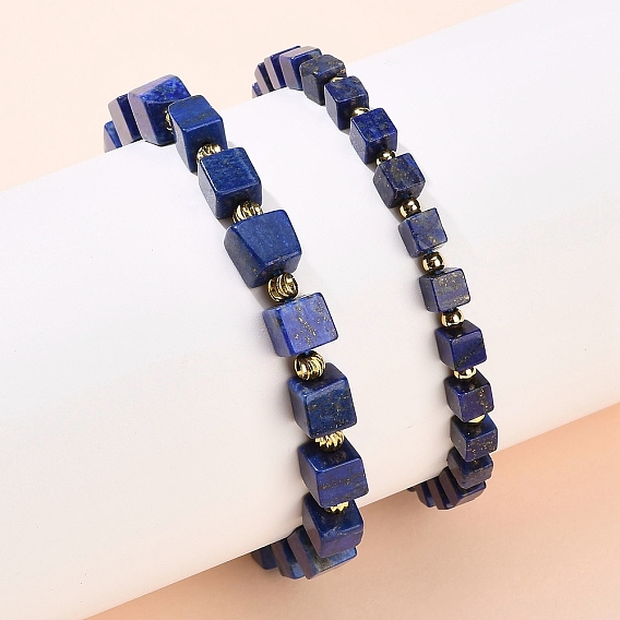 Природные лазурит бисером растянуть браслеты, кубические