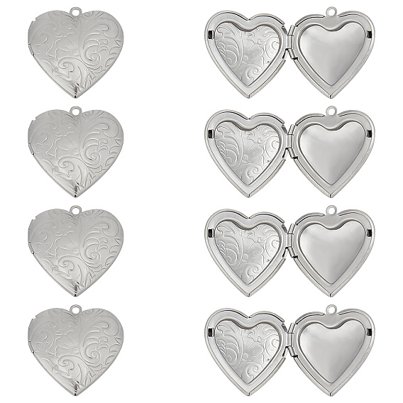 10Pcs 304 Stainless Steel Locket Pendants, Photo Frame Charms for Necklaces, Heart