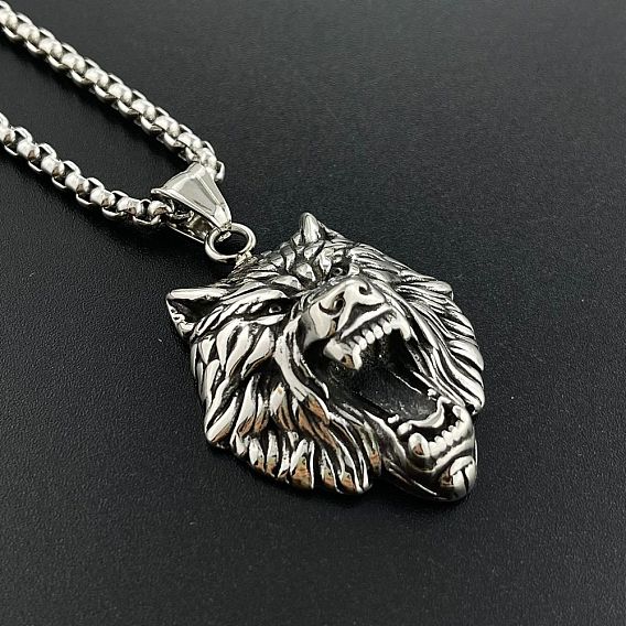 Кулон в виде волка в стиле панк-винтаж 304 ожерелье из нержавеющей стали, ювелирные изделия, аксессуары