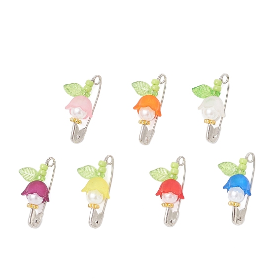 Акриловые подвески, цветок со скрепкой, с тибетском стиле сплава, стекло, абс пластик имитация жемчуга и железа