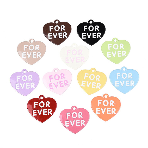 Подвески из сплава, окрашенного распылением, и эмали, Сердце со словом навсегда