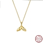 925 Sterling Silver Pave 5A Clear Cubic Zirconia Pendants, Fishtail Charms, without Necklace