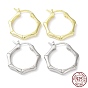 Rhodium Plated 925 Sterling Silver Hoop Earrings, Bamboo Joint, with S925 Stamp