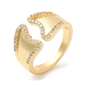 Стойки с покрытием латунные кольца манжеты, открытое кольцо с широкой полосой и прозрачным цирконием для женщин, без свинца и без кадмия