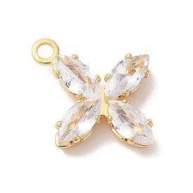 Brass Micro Pave Clear Cubic Zirconia Pendants, Nickle Free, Flower