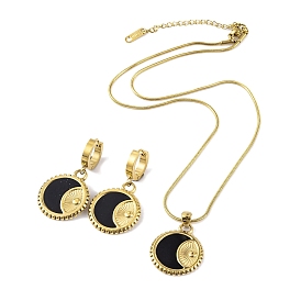Плоские круглые серьги-кольца с лунным стеклом и ожерелья с подвесками, 304 комплекты украшений из нержавеющей стали для женщин