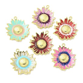 Подвески из латуни с эмалью в стойку, долговечный, без свинца и без кадмия, прелести подсолнуха, реальный 18 k позолоченный