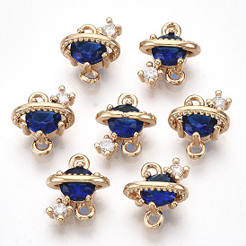 Golden Tone Brass Links/Connectors, with Glass, Faceted, Planet
