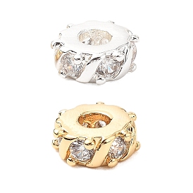 Латунные микро проложить кубического циркония бусы, без кадмия, без никеля и без свинца, плоско-круглые