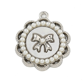 Alloy Resin Imitation Pearl Pendants, Flower with Bowknot Charms