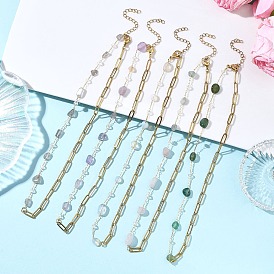 304 колье из нержавеющей стали, с бусинами из опалита, натурального морганита, лабрадорита, аметиста и зеленого агата, стеклянные бусы и латунная фурнитура, золотые