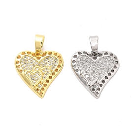 Rack Plating Brass Micro Pave Cubic Zirconia Pendants, Lead Free & Cadmium Free, Long-Lasting Plated, with Jump Rings, Heart