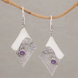 Серьги-подвески из цинкового сплава в форме ромба, со стразами