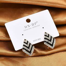 Латунь горный хрусталь серьги, с эмалью, ромб