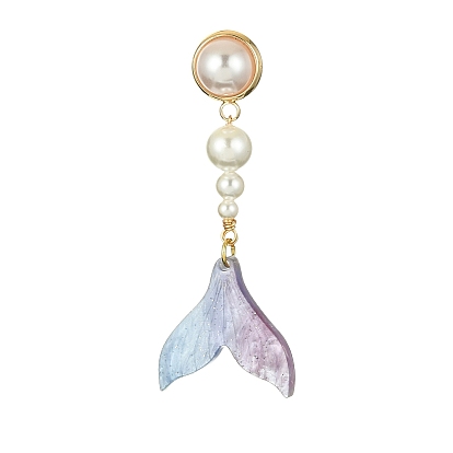 Shell Pearl & Cellulose Acetate(Resin) Dangle Stud Earrings, Mermaid Tail Shape Drop Earrings