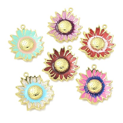 Подвески из латуни с эмалью в стойку, долговечный, без свинца и без кадмия, прелести подсолнуха, реальный 18 k позолоченный