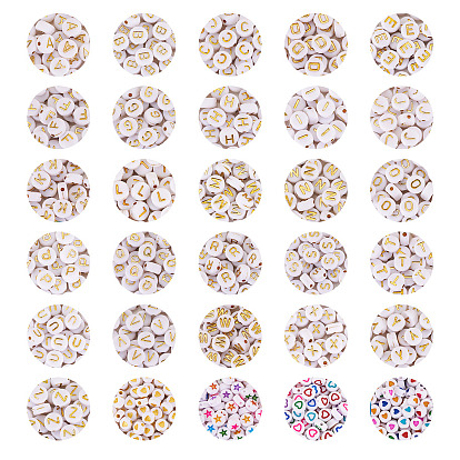 1180 шт 30 непрозрачные акриловые бусины в стиле, с эмалью, плоский круглый с сердцем, звездой и буквой