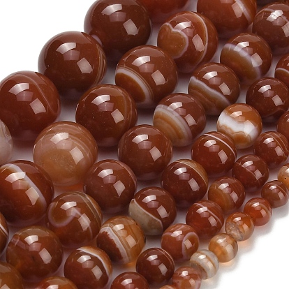 Натуральные полосатые агатовые бусы, круглые, окрашенная и подогревом