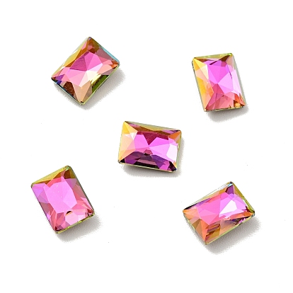 K9 Glass Rhinestone Cabochons, Flat Back & Back Plated, Faceted, Rectangle