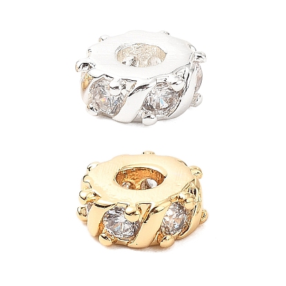 Латунные микро проложить кубического циркония бусы, без кадмия, без никеля и без свинца, плоско-круглые