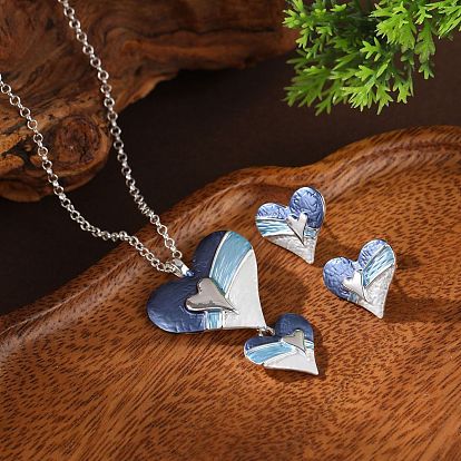 Комплекты из серег-гвоздиков и ожерелий с эмалью в форме сердца для женщин