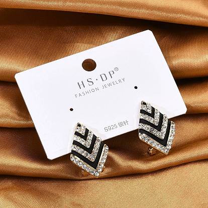 Латунь горный хрусталь серьги, с эмалью, ромб