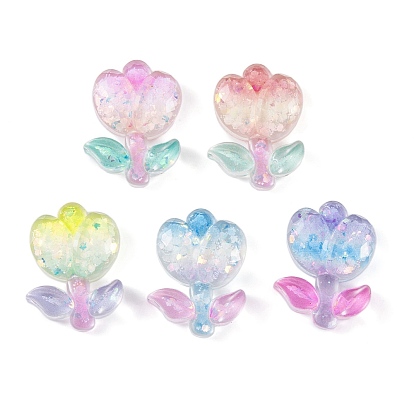 Cabujones decodificados de flores de resina epoxi transparente, con polvo del brillo