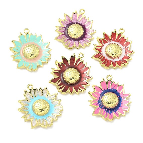 Подвески из латуни с эмалью в стойку, долговечный, без свинца и без кадмия, прелести подсолнуха, реальный 18 k позолоченный