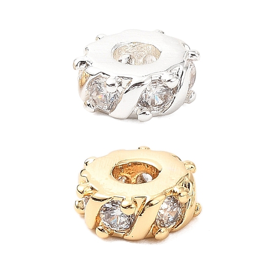 Латунные микро проложить кубического циркония бусы, без кадмия, без никеля и без свинца, плоско-круглые