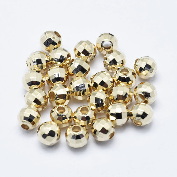 Brass Beads, Long-Lasting Plated, Nickel Free, Faceted, Round