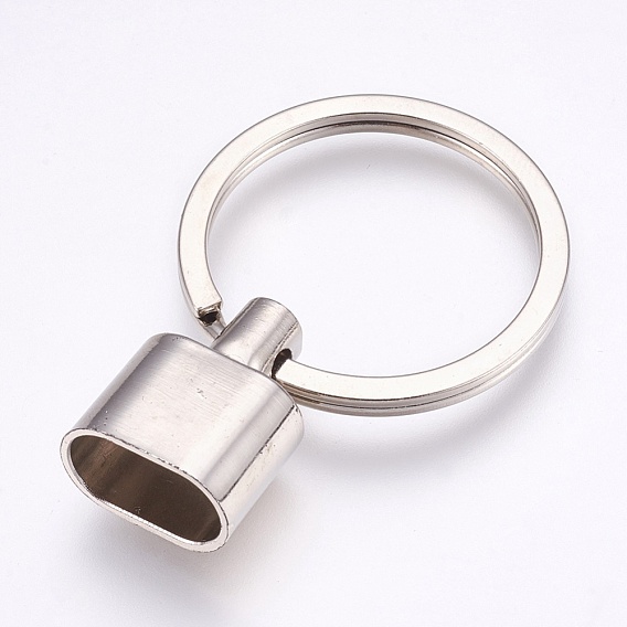 Iron Split Key Rings, Keychain Clasps, with Plastic Cord Ends